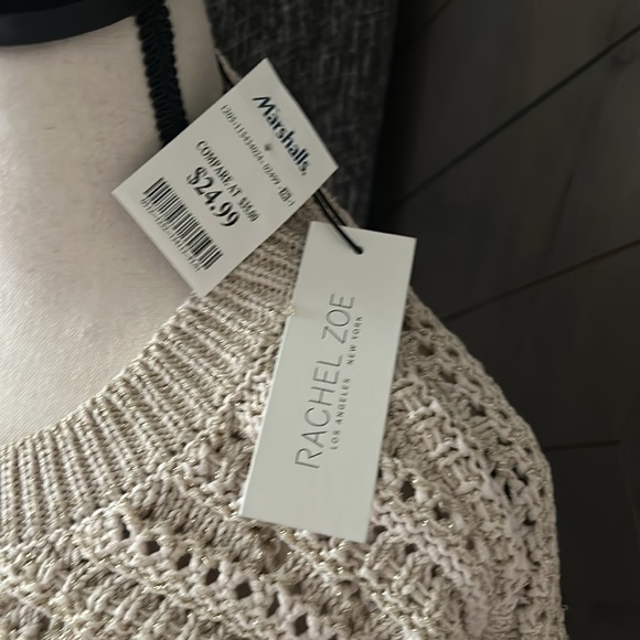 Rachel and Zoe short sleeve sweater beige with gold metallic short sleeves Nw/T - Picture 3 of 6